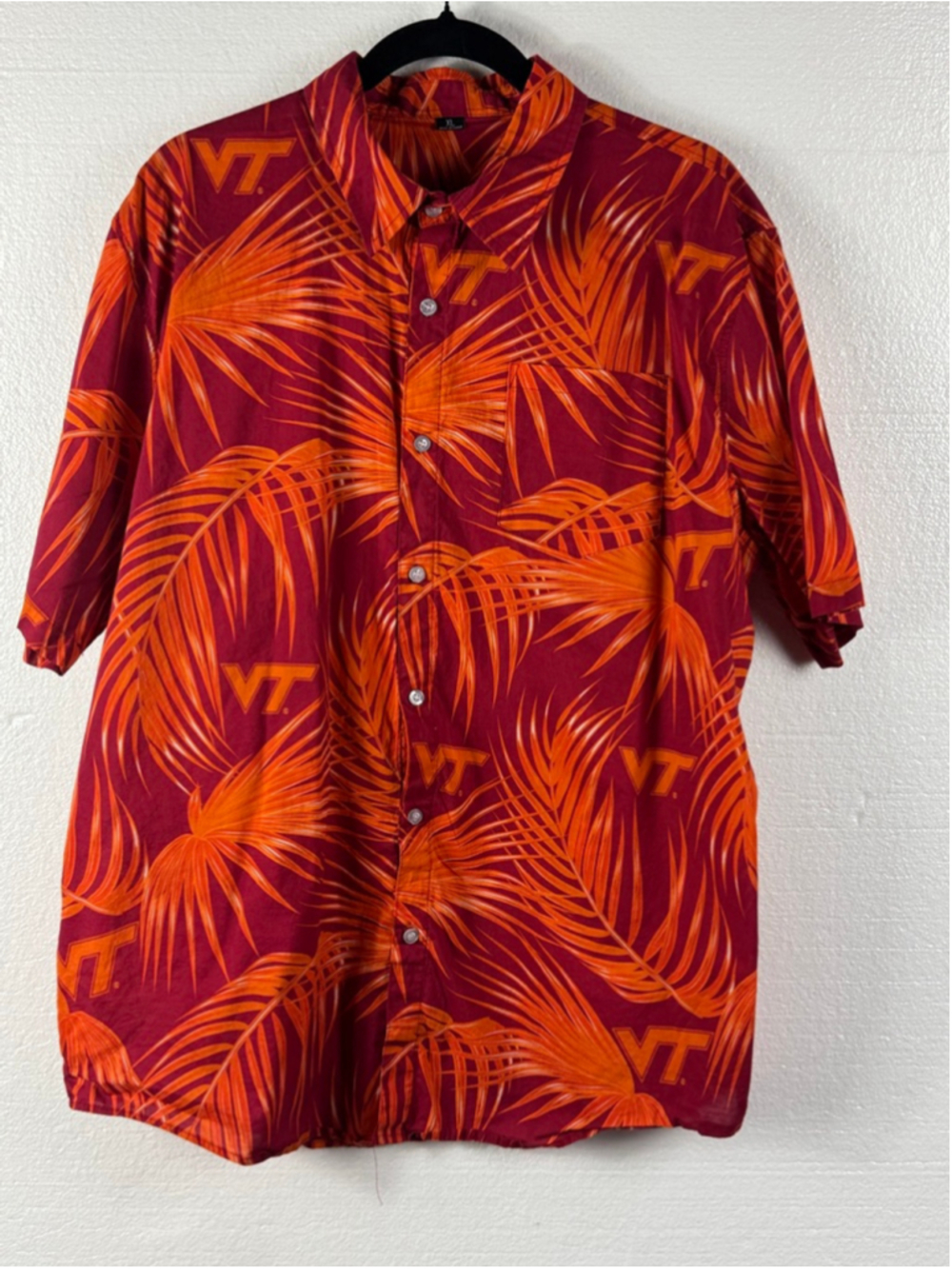 VIRGINIA TECH HOKIES NCAA MENS HAWAIIAN BUTTON UP SHIRT Palm size XL